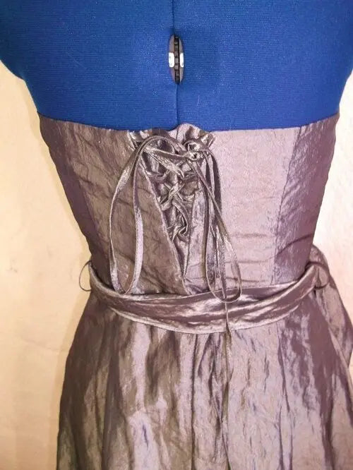 TopShop dark silver taffeta eve dress.black voile underskirtsSize10,corsettry TOP sHOP