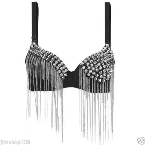 Ultra Sexy Black Silver Rivet Spike Bra Metallic Punk Dance Bra Party Clubwear Unbranded
