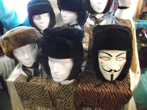 Unisex true Vintage dark brown Ushanka/Cossack/Trapper hats-thick faux fur. 3 SI Unbranded