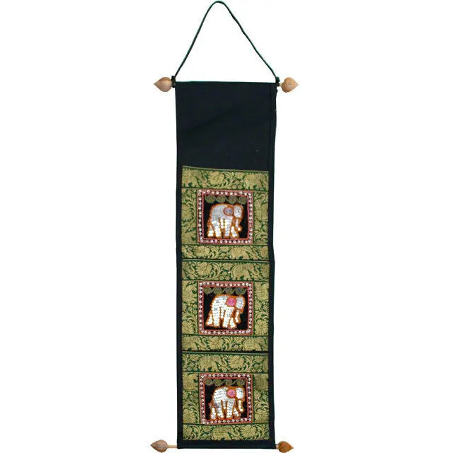 Usefully funky -HANDMADE 3 Tier Green Fabric ELEPHANT Letter holder 90cm x 17cm Unbranded