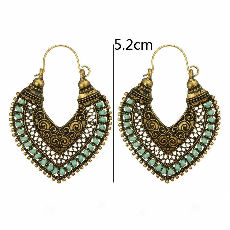 Vintage Women tribal/gypsyHollow redGypsy Heart Dangle Earrings Ethnic Jewellery Unbranded