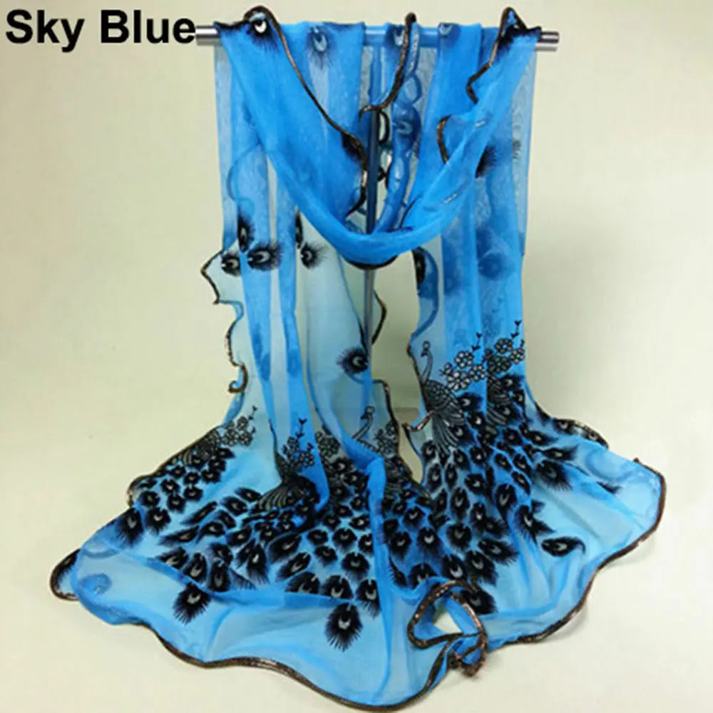 Women Ladies SKY BLUE Peacock Lace/Voile/Chiffon Scarf Shawl Stole Scarves Unbranded/Generic