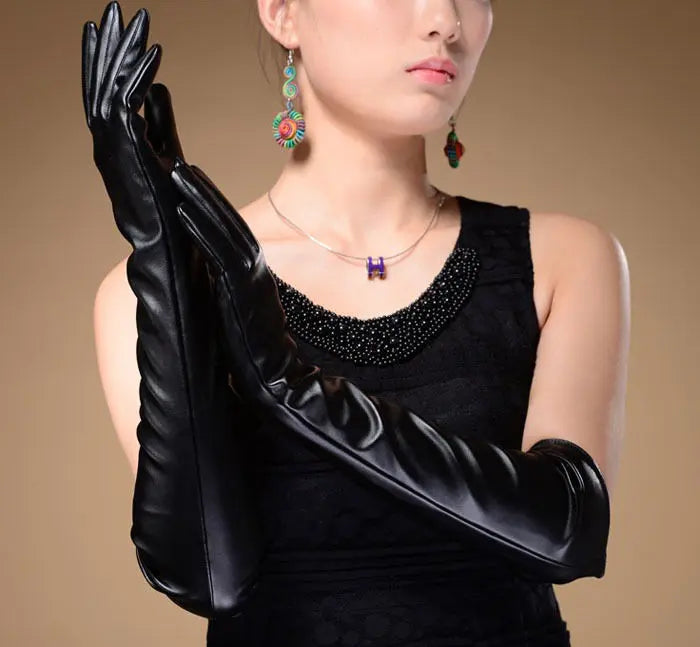 Women Warmer/Opera/Evening/Party Long faux Leather Over Elbow Wrist Gloves UK Unbranded