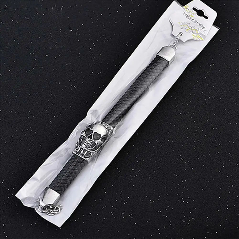 funky Men's Titanium Steel Skull Punk Bangle Bracelet Leather Wristband Jewelry Unbranded