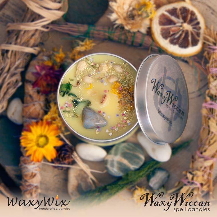 Individual WaxyWiccan Spell candle - x 250 ml with spell cards included. WaxyWix UK