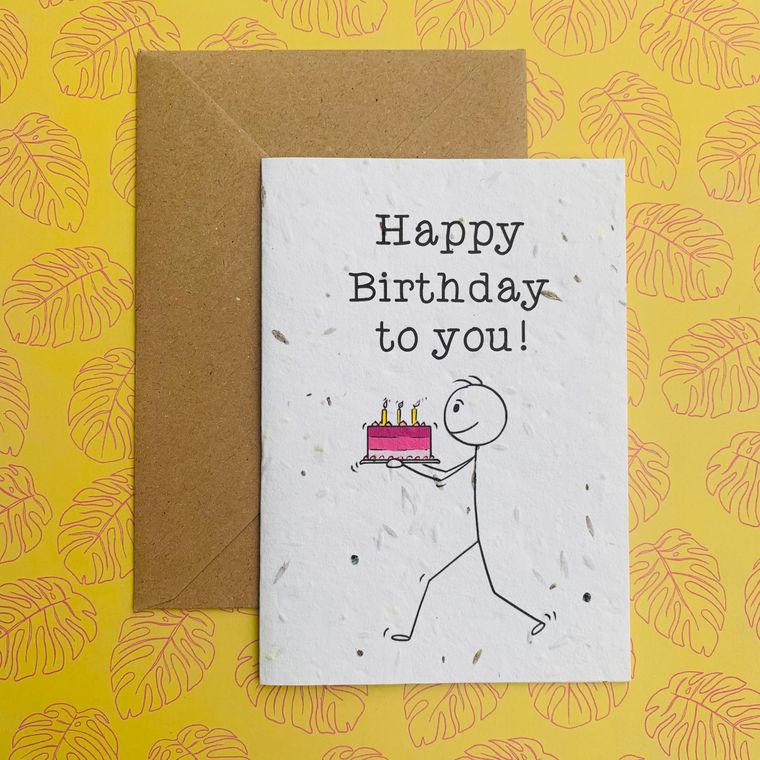 Happy Birthday Stick Man - Wildflower Plantable Seed Card Plantiful Paper Company