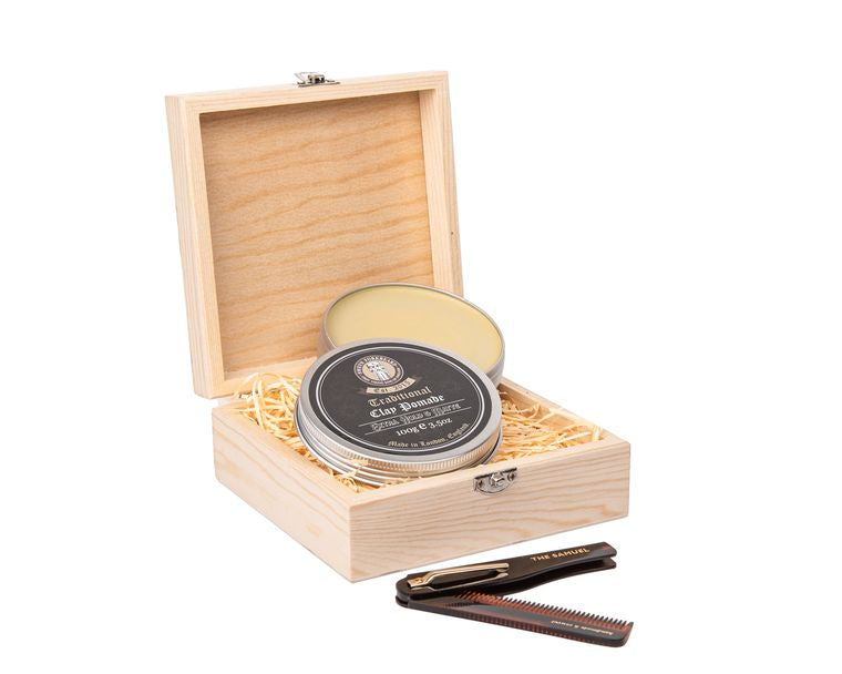 Gift Set Hair Pomade & Pocket Folding Comb in a Wooden Box Sweyn Forkbeard