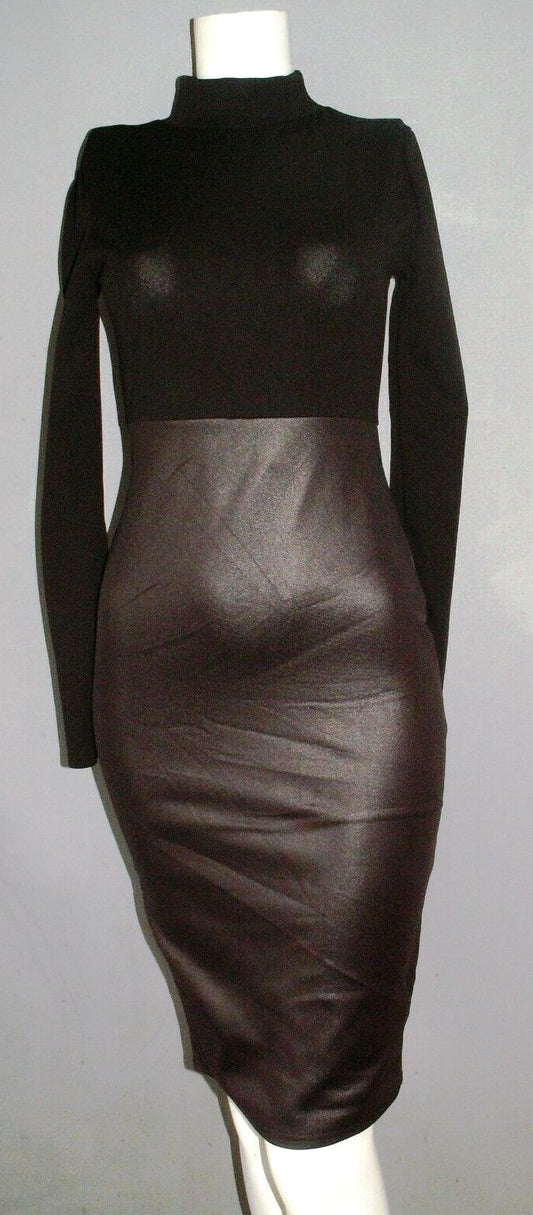 punk/rock/funky LONDON STUNNING BLACK DRESS FAUX LEATHER LOOK..SIZE 8..NEW.. GLAMOUR BABE