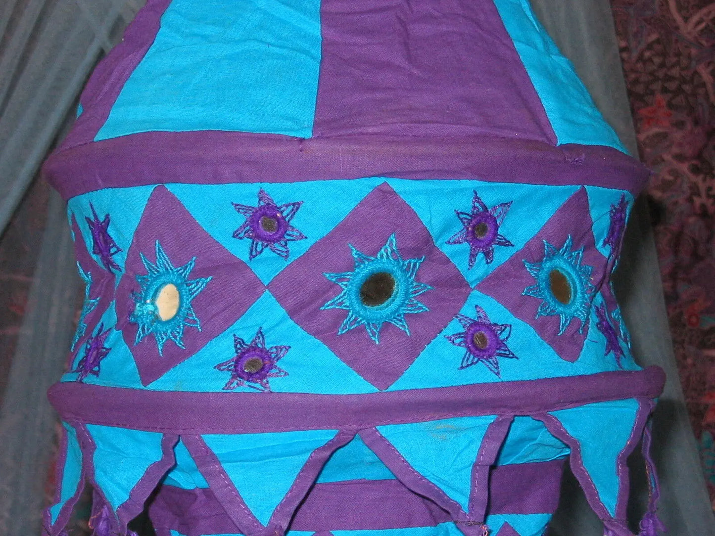 medium 2 tier pendant style oriental cotton lampshade.shisha mirrors 25" drop. Unbranded