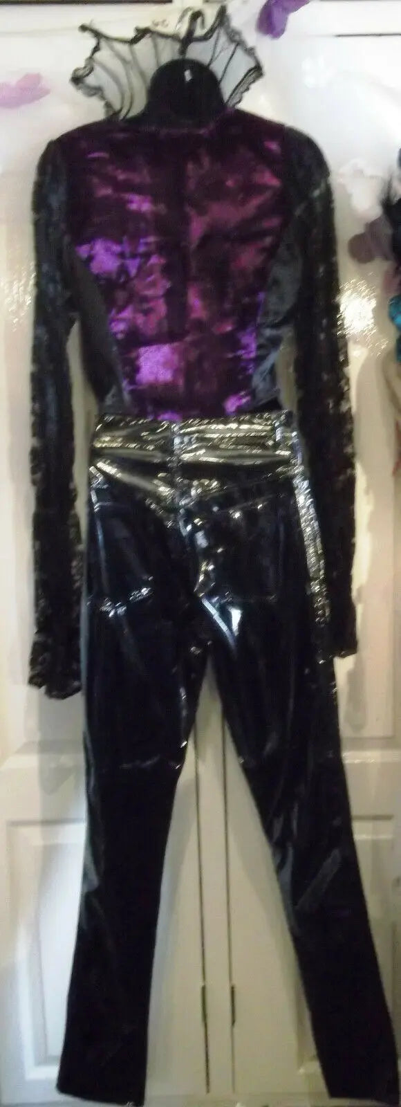 raven size S purple&black evil queen bodice top -lace sleeves,high lace collar raven
