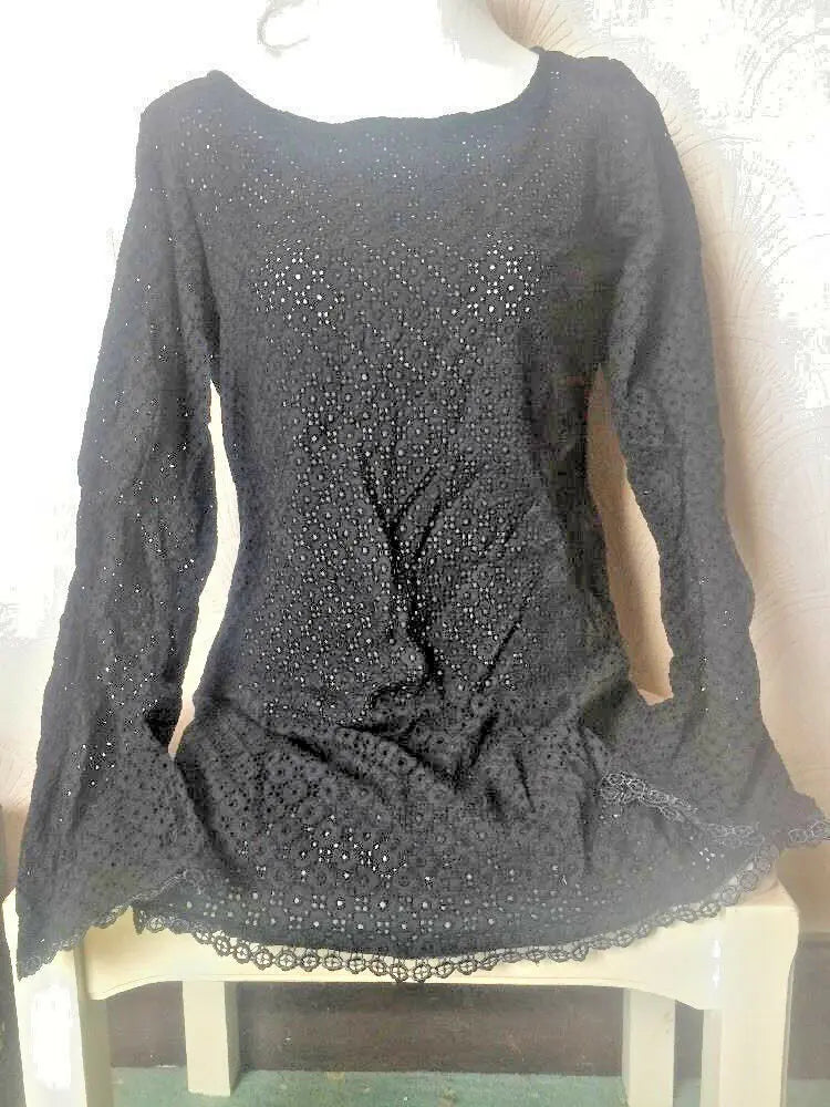 sexy, boho/festi French Connection Black Brodie Anglaise Tunic 12,hip-length French Connection