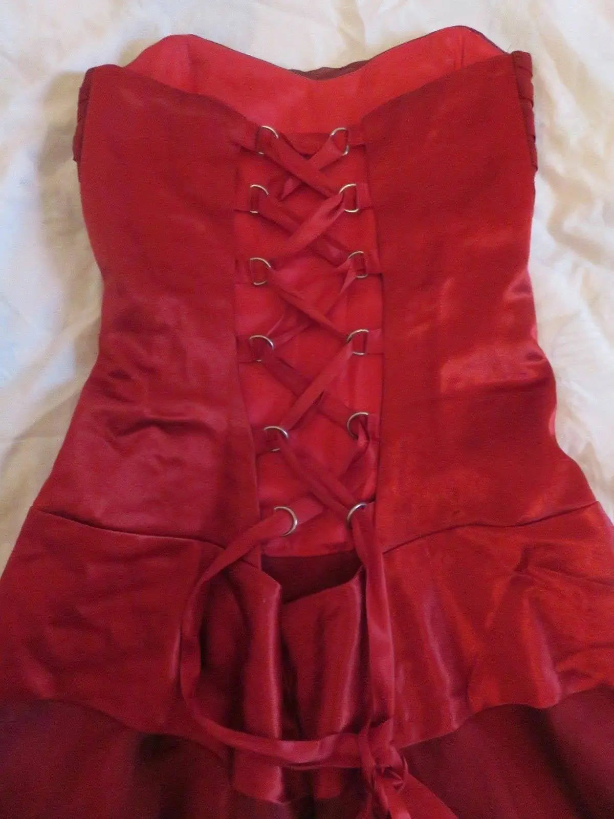 stunning Designer burlesque sexy lace up red corset bustle dress size 10 Charas