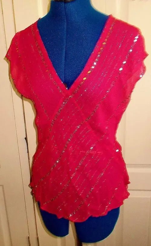 'Tyler'size8.pink sexy, see-though sequinned top-silver thro, beach/summer wear Tyler