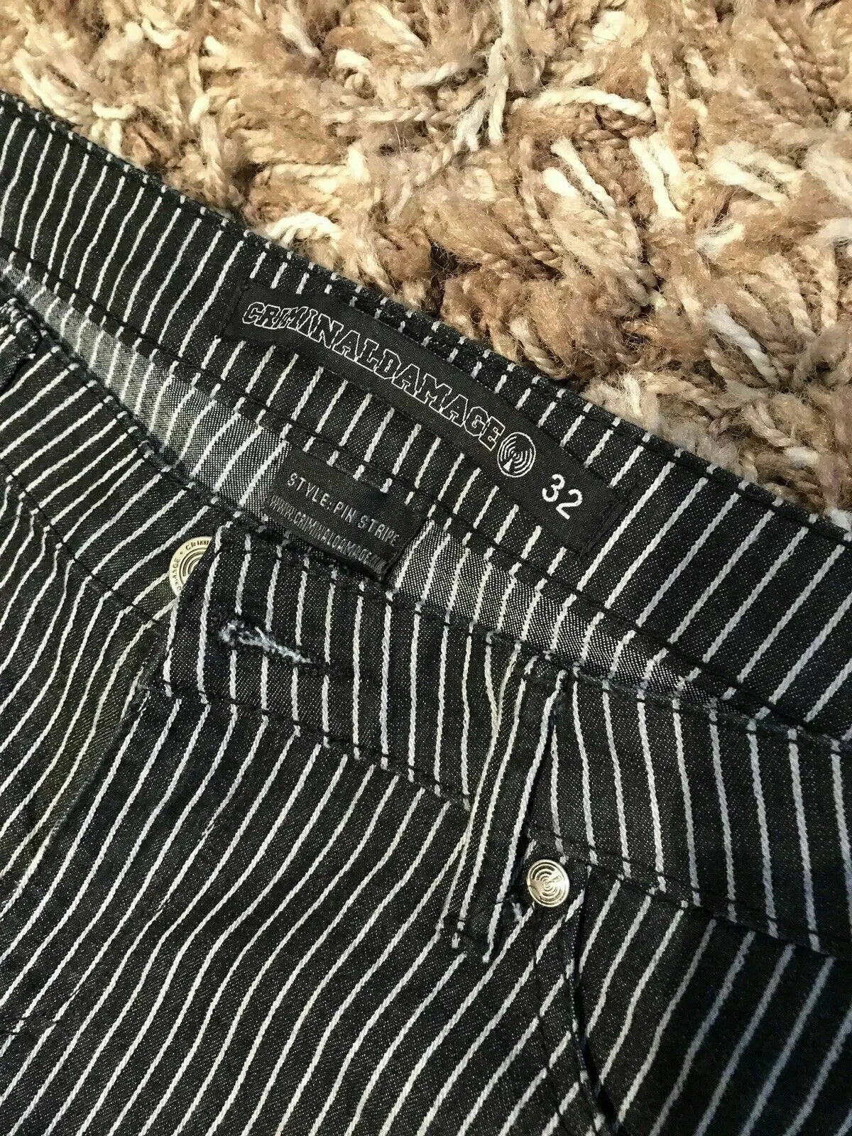 unisex Criminal Damage Jeans Skinny EmoGothPunk Size 32 PinStrip GreyBlackWhite Criminal Damage