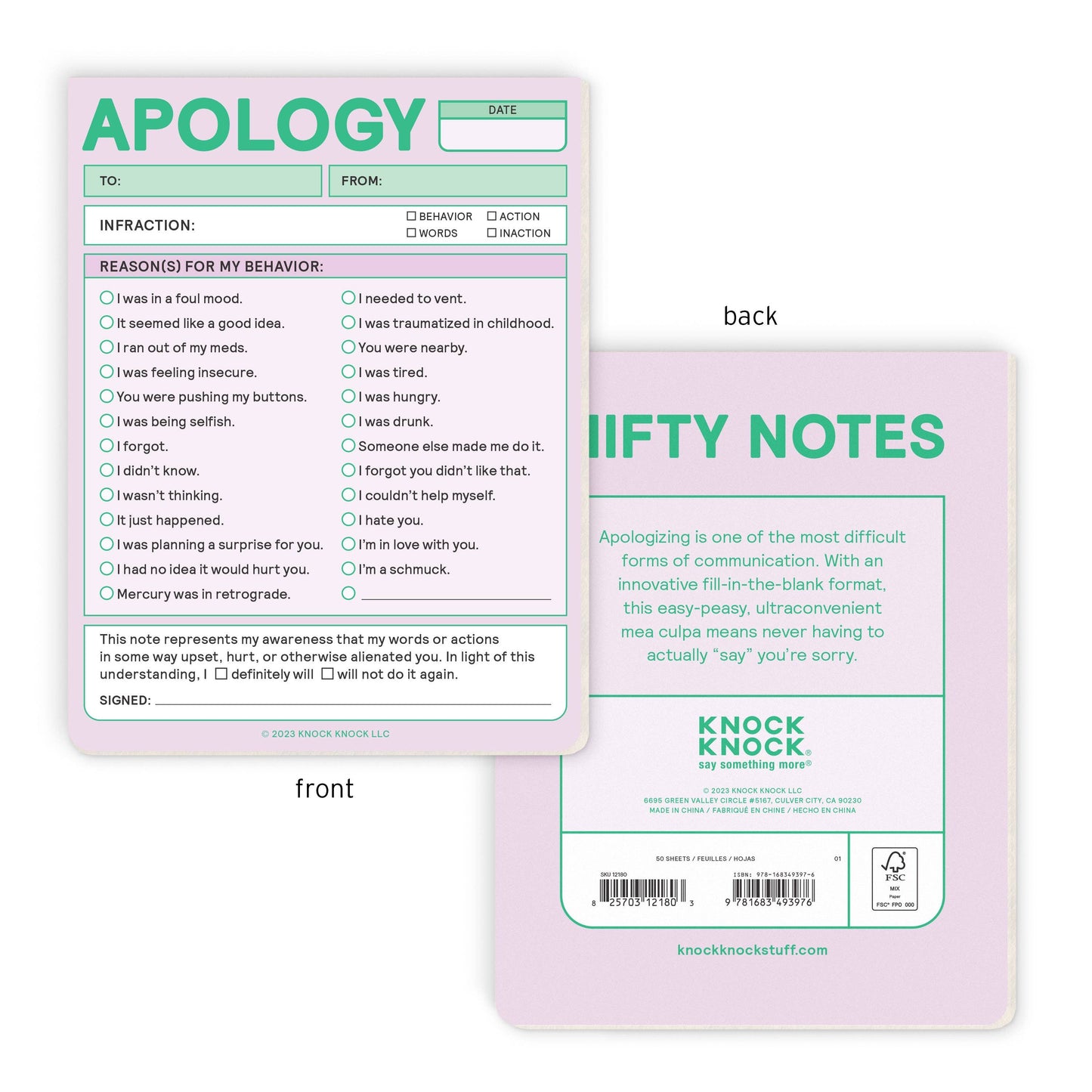 Knock Knock Apology Nifty Note (Pastel Version) Knock Knock UK