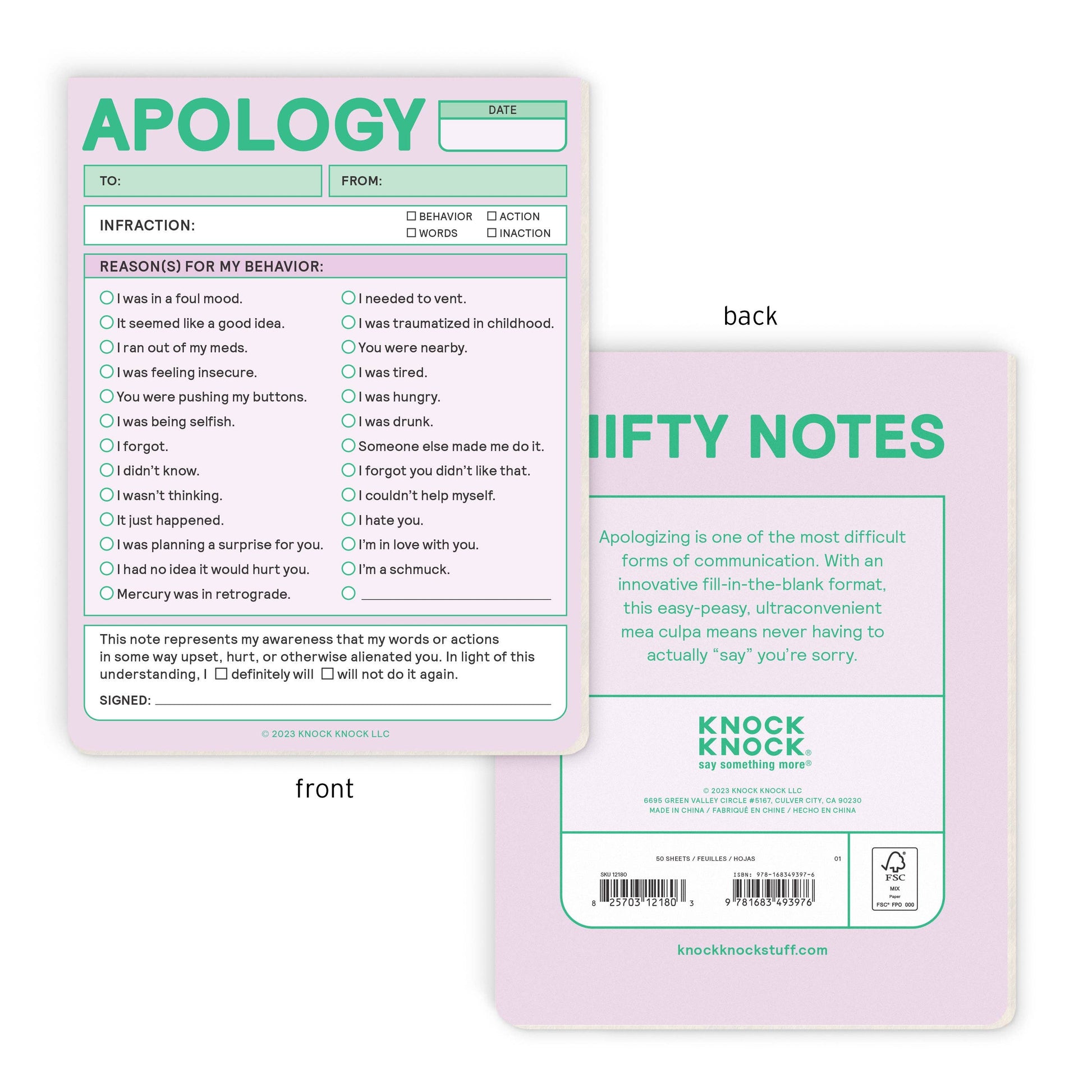 Knock Knock Apology Nifty Note (Pastel Version) Knock Knock UK