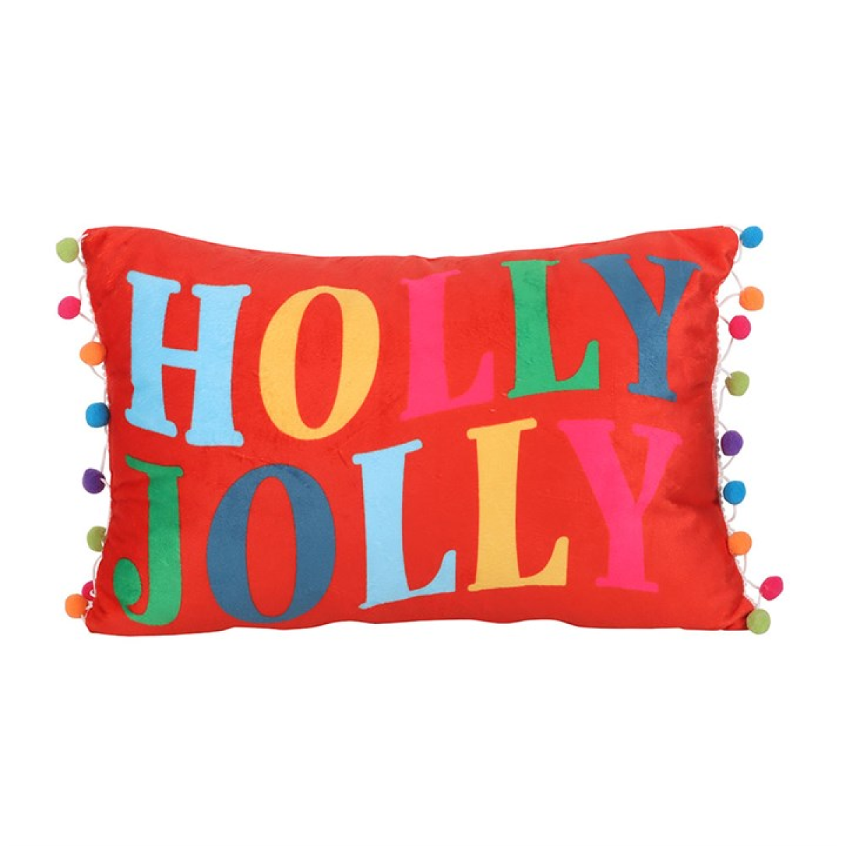 Red Holly Jolly Cushion with Pom Poms N/A
