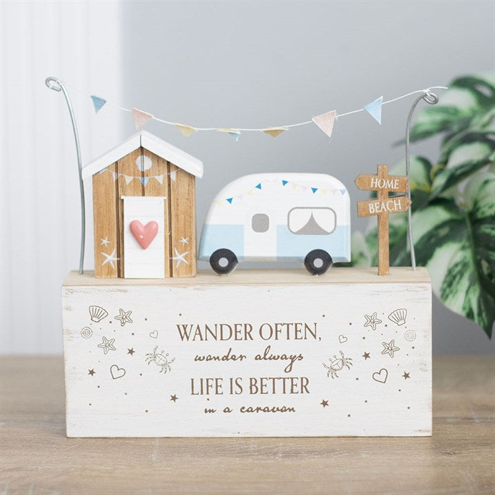 Wander Often Beach Hut Caravan Wooden Ornament N/A