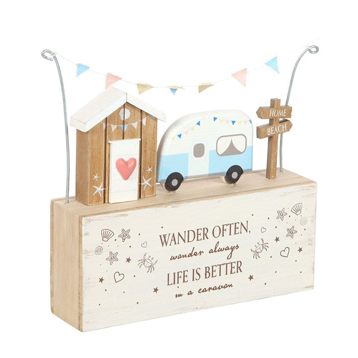 Wander Often Beach Hut Caravan Wooden Ornament N/A