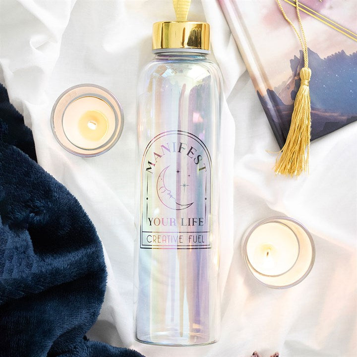 Manifest Your Life Iridescent Glass Water Bottle N/A