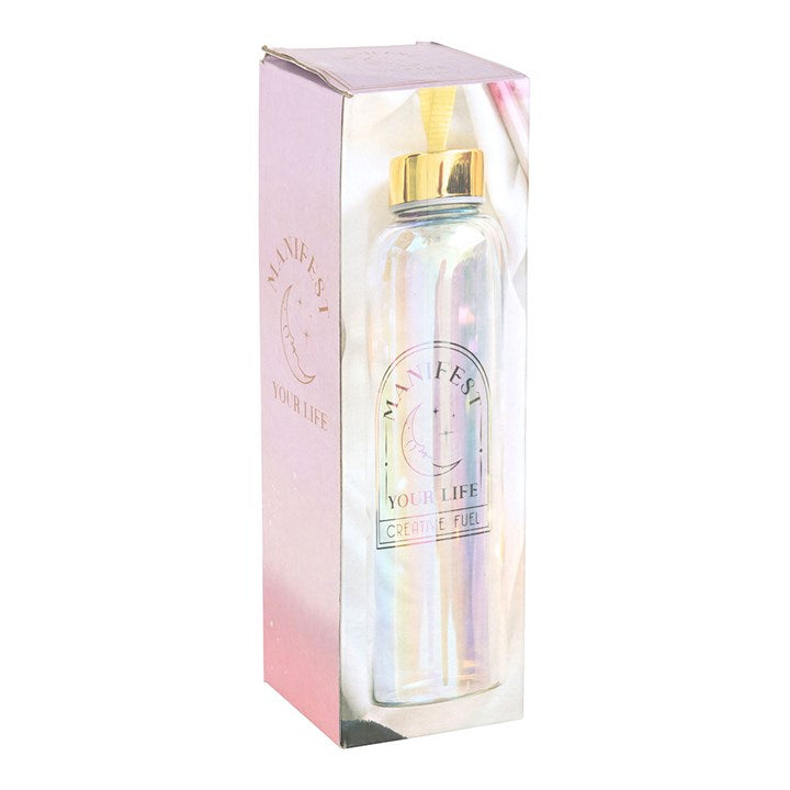 Manifest Your Life Iridescent Glass Water Bottle N/A