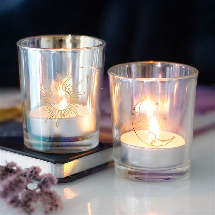 Iridescent Sun and Moon Votive Candle Holders N/A