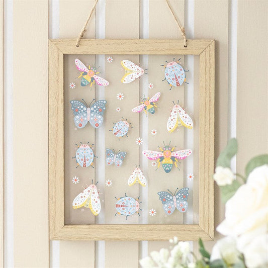 Floral Bug Print Glass Wall Hanging N/A