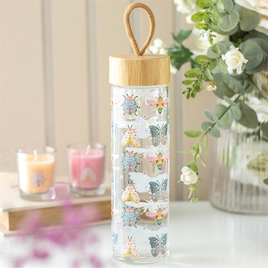 Floral Bug Print Glass Water Bottle N/A