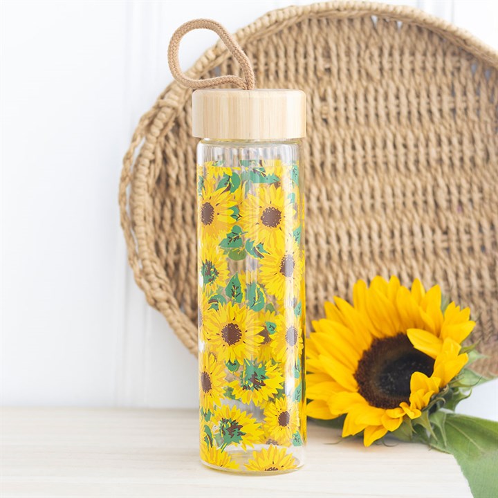 Sunflower Print Glass Water Bottle N/A