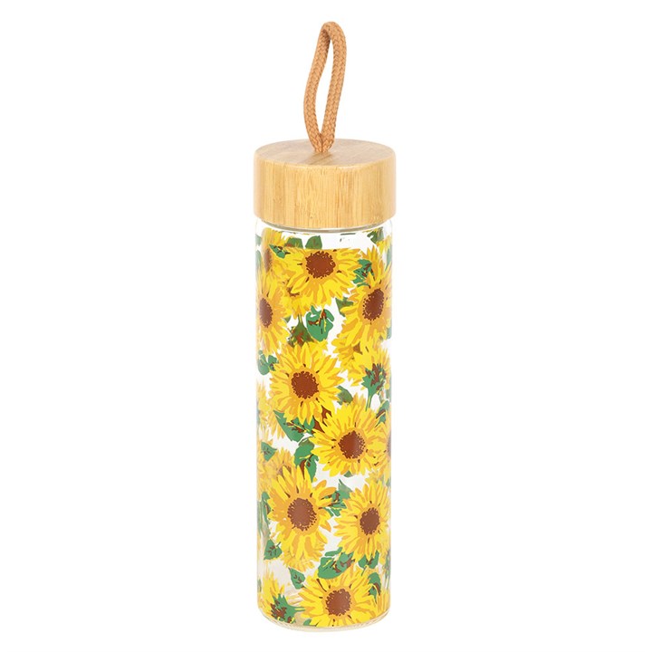 Sunflower Print Glass Water Bottle N/A