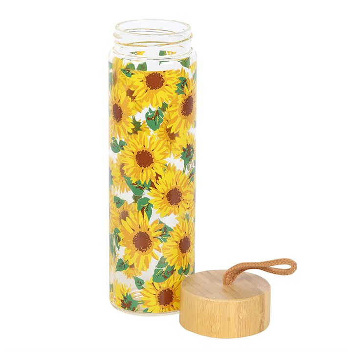 Sunflower Print Glass Water Bottle N/A