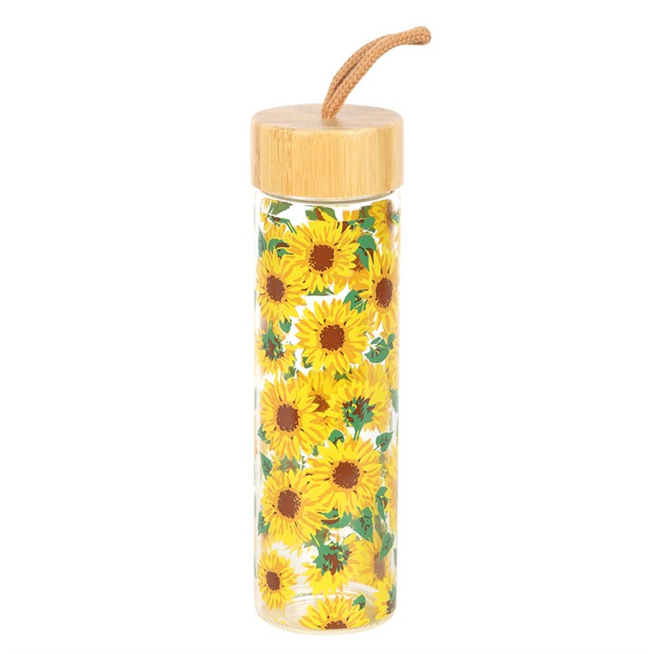 Sunflower Print Glass Water Bottle N/A