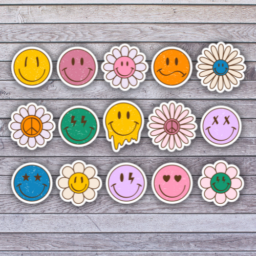 Retro Smile Face Sticker Bundle, Smiley Face Stickers Forest Crafts
