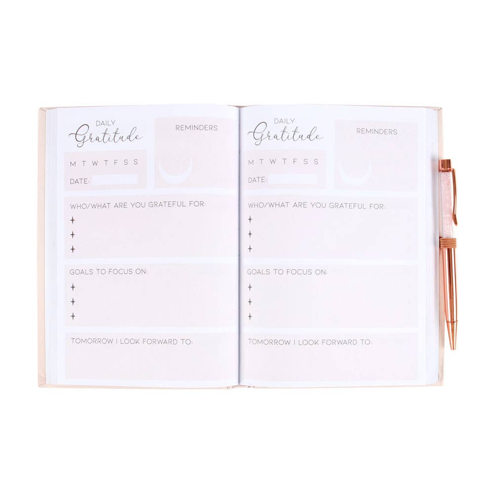 Gratitude Journal Notebook with Rose Quartz Crytal Chip Pen Something Different Wholesale