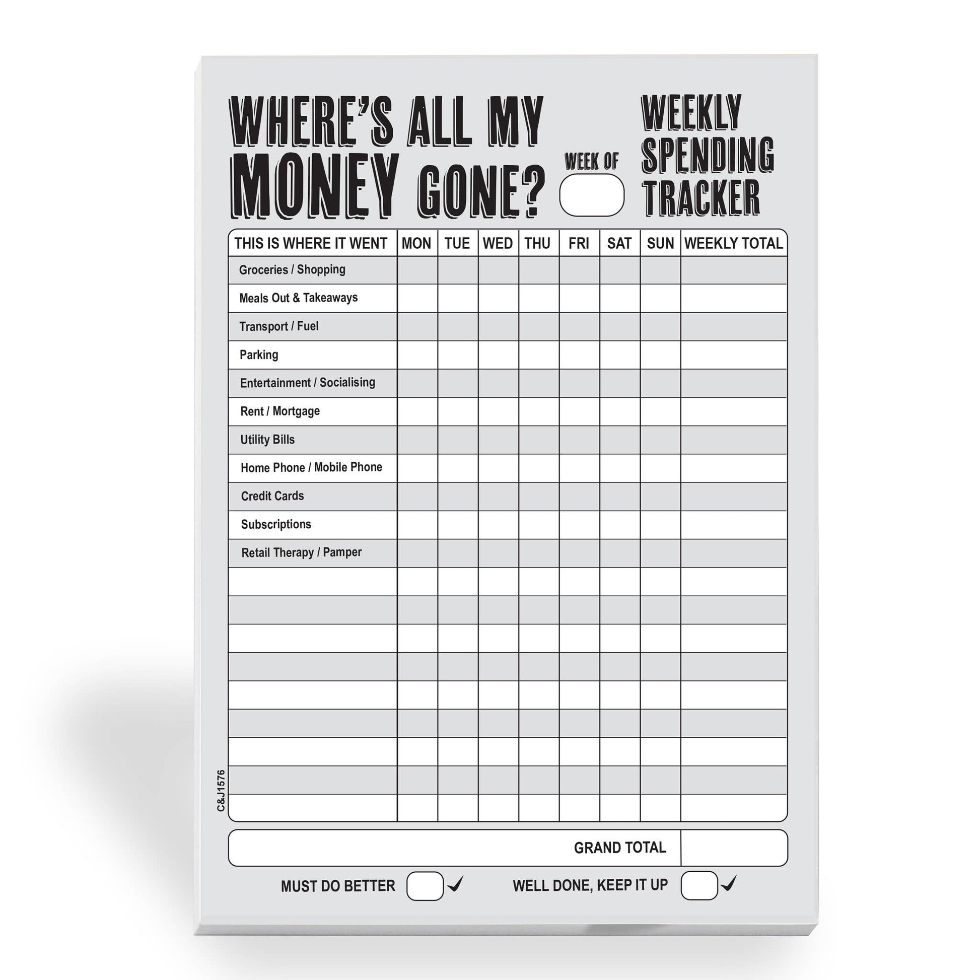 #1576 A5 Weekly Spending Tracker Close to the Bone Greeting Cards and Gifts