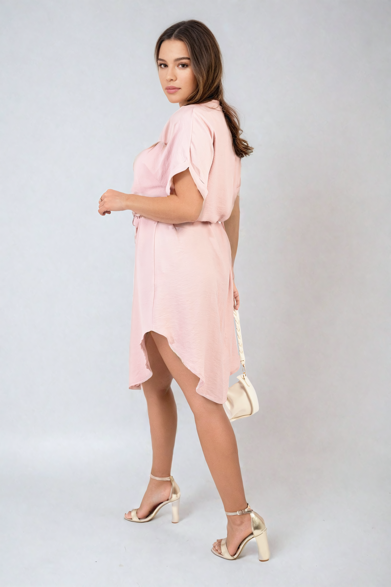 Button Down Belted Mini Dress Moda