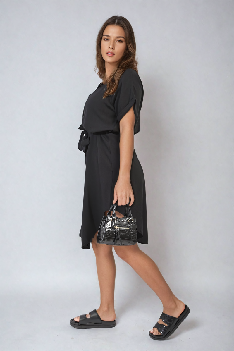 Button Down Belted Mini Dress Moda