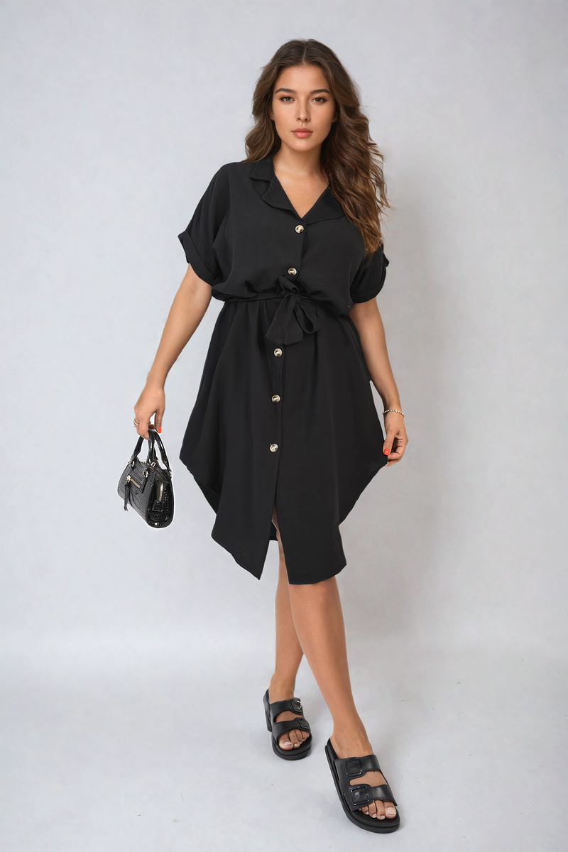 Button Down Belted Mini Dress Moda