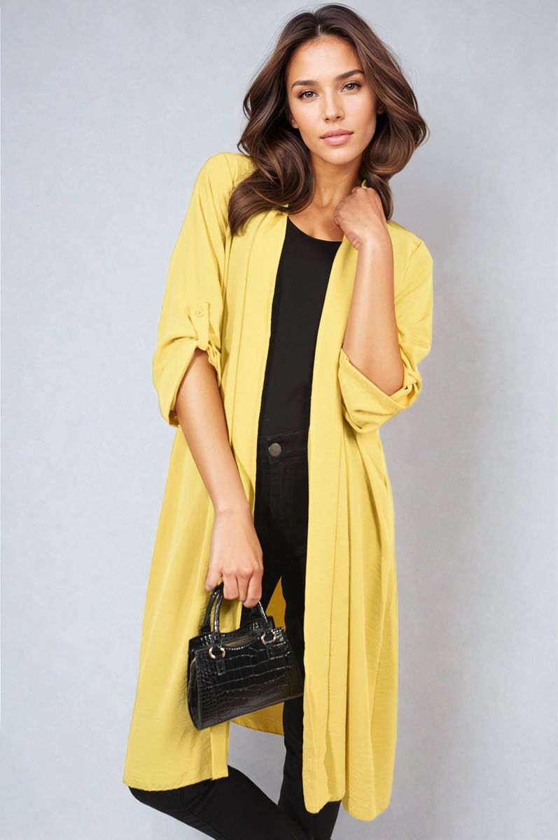 Open Front Knitted Long Cardigan Moda