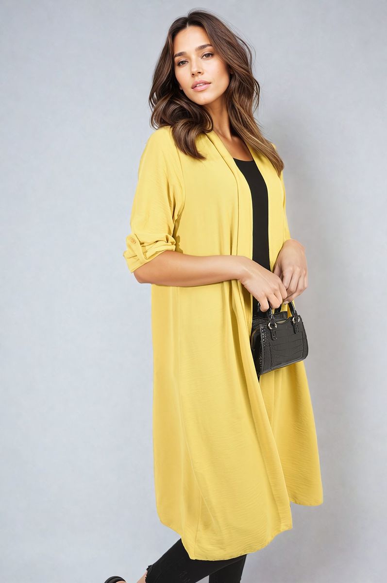 Open Front Knitted Long Cardigan Moda