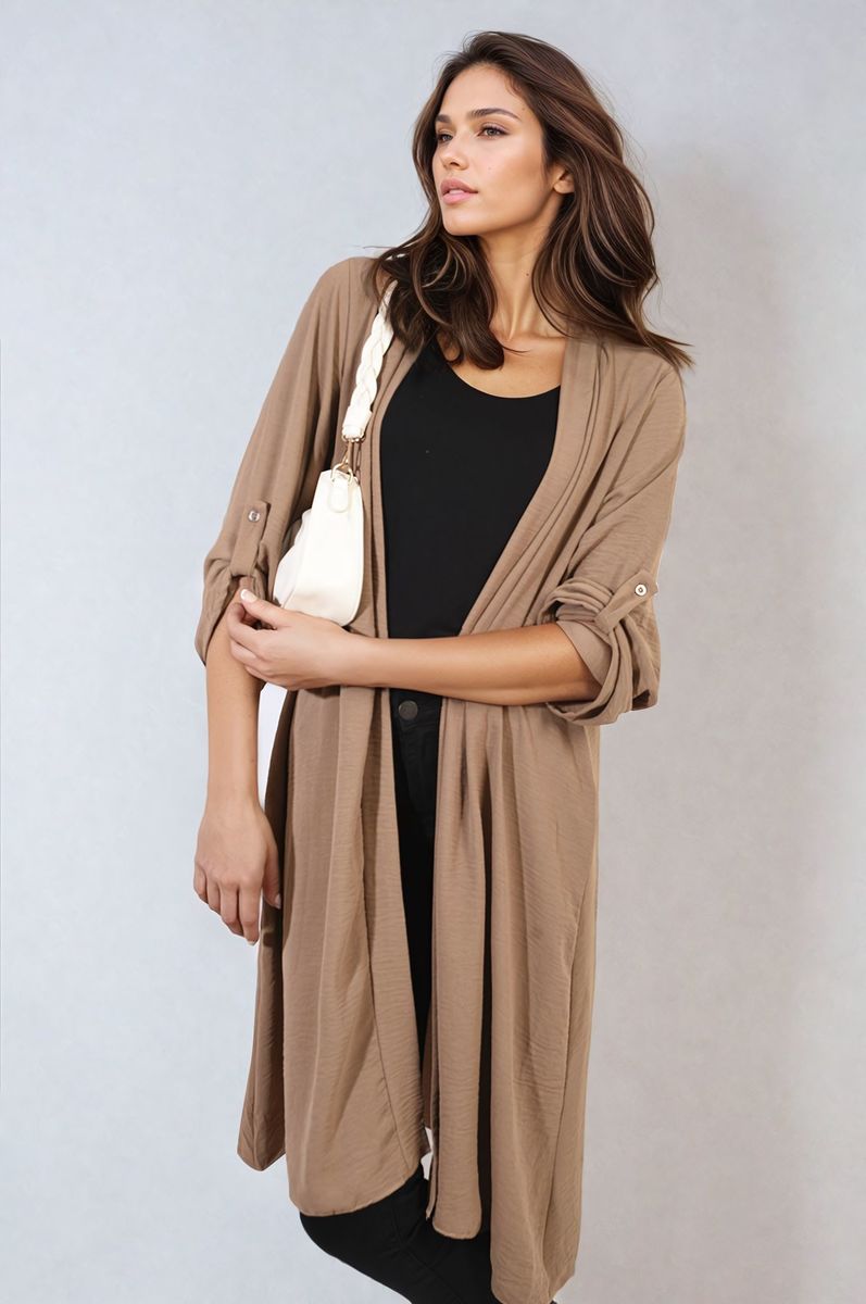Open Front Knitted Long Cardigan Moda