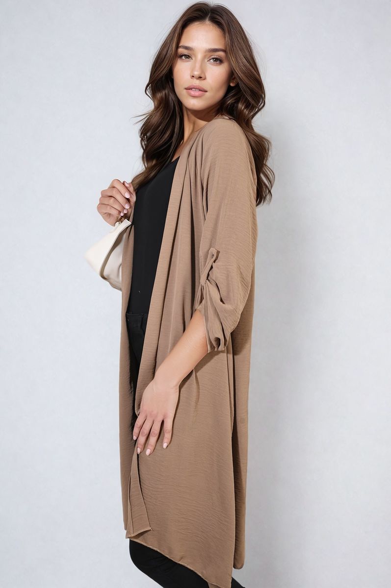 Open Front Knitted Long Cardigan Moda
