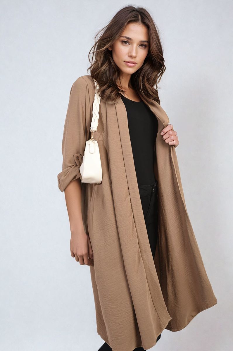 Open Front Knitted Long Cardigan Moda