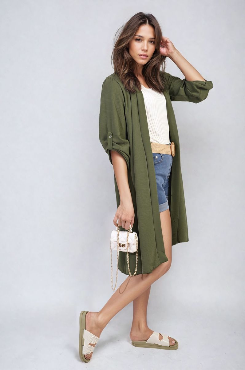 Open Front Knitted Long Cardigan Moda