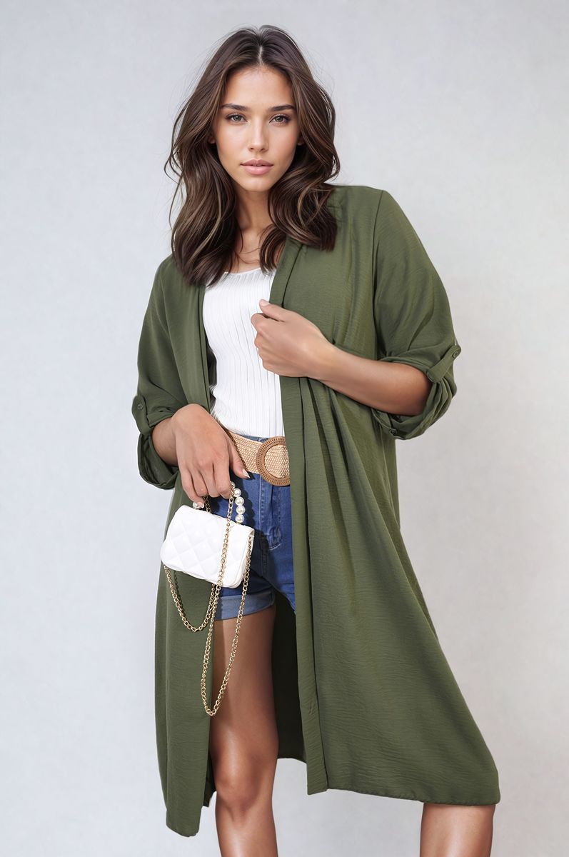 Open Front Knitted Long Cardigan Moda