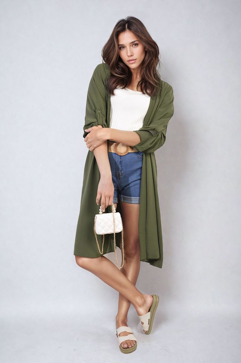 Open Front Knitted Long Cardigan Moda