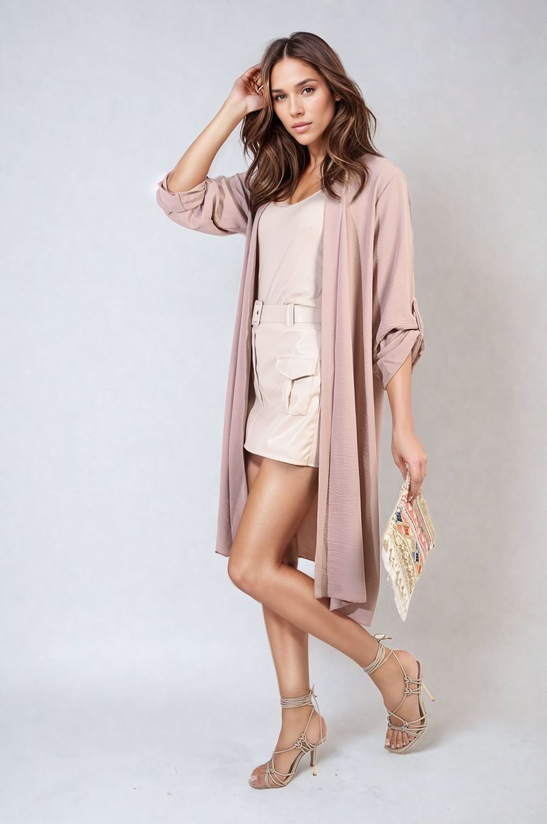 Open Front Knitted Long Cardigan Moda