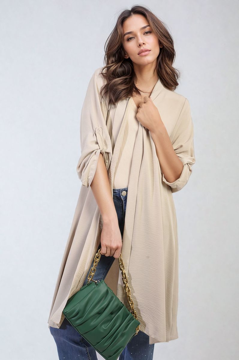 Open Front Knitted Long Cardigan Moda