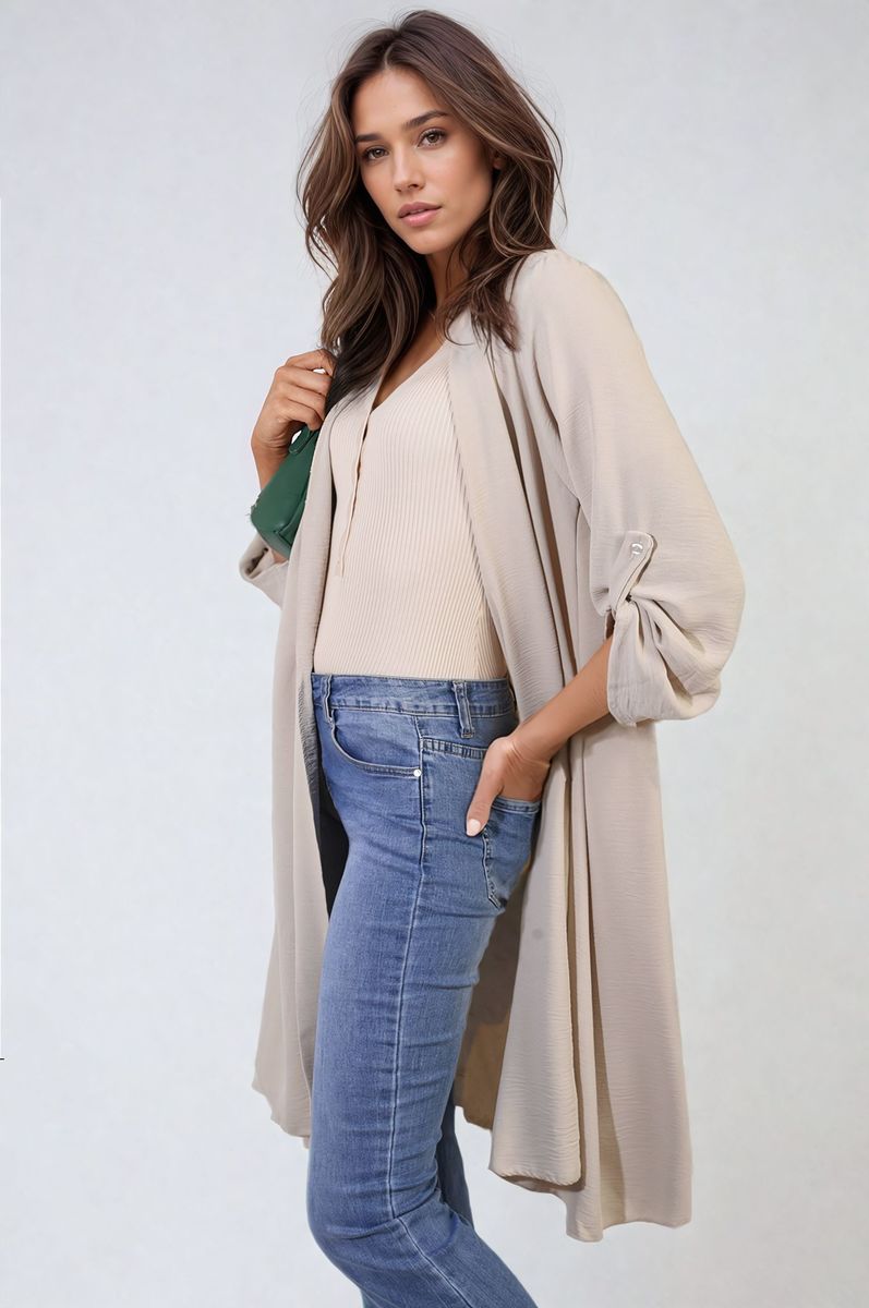 Open Front Knitted Long Cardigan Moda