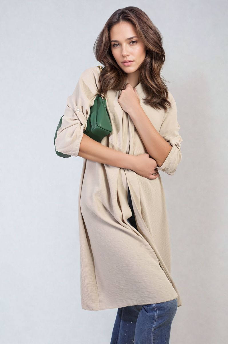 Open Front Knitted Long Cardigan Moda